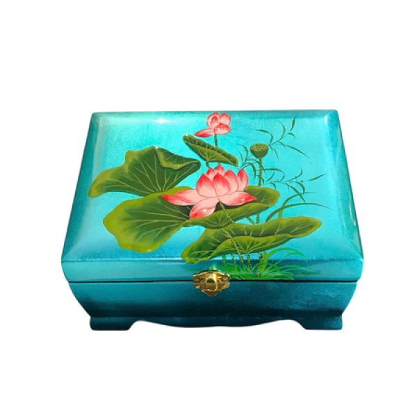 Hộp nữ trang - Hoa sen nền xanh