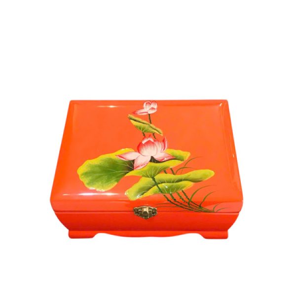 Hộp nữ trang - Hoa sen nền cam