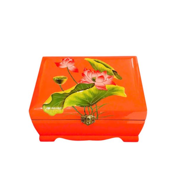 Hộp nữ trang - Hoa sen nền cam