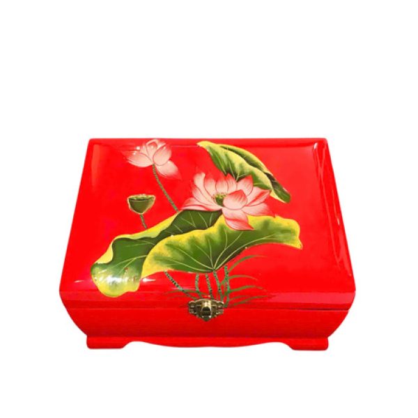 Hộp nữ trang - Hoa sen nền đỏ