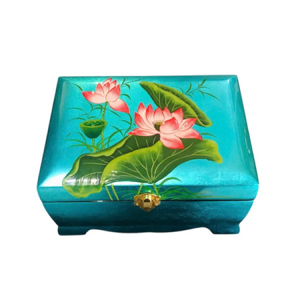 Hộp nữ trang - Hoa sen nền xanh