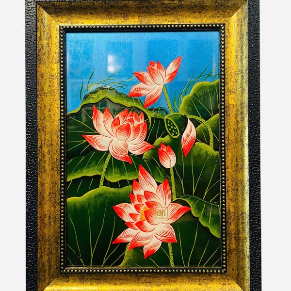 Tranh treo tường Hoa Sen - Nền xanh