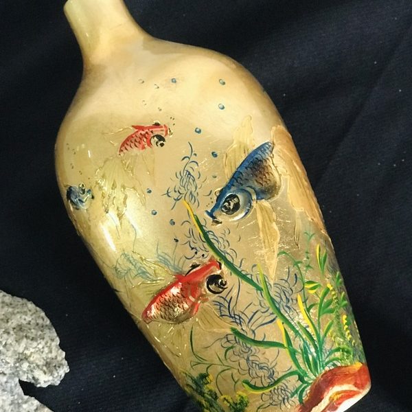 Bình Sơn Mài Trang Trí - Vẽ đắp nổi Cá vàng 