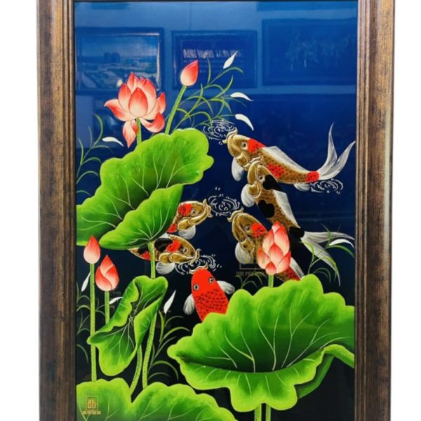 TRANH SƠN MÀI NGHỆ THUẬT - SEN CÁ 6 CON