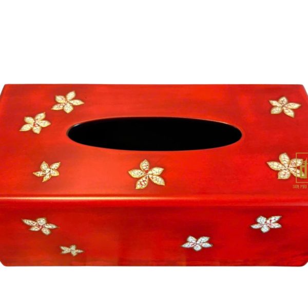 Hộp Khăn Giấy Sơn Mài Hoa Ngọc Đỏ Son
