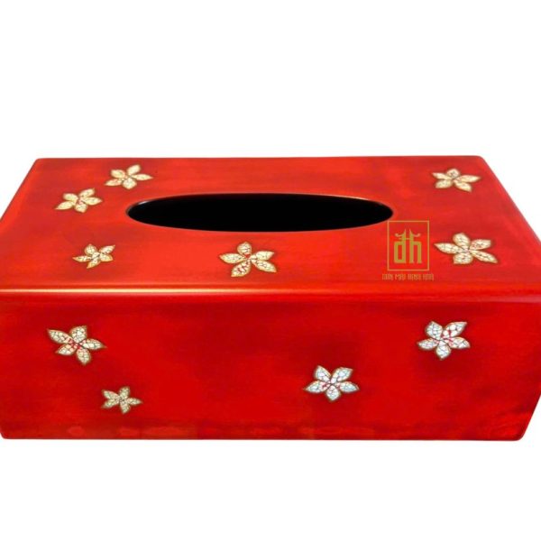 Hộp Khăn Giấy Sơn Mài Hoa Ngọc Đỏ Son